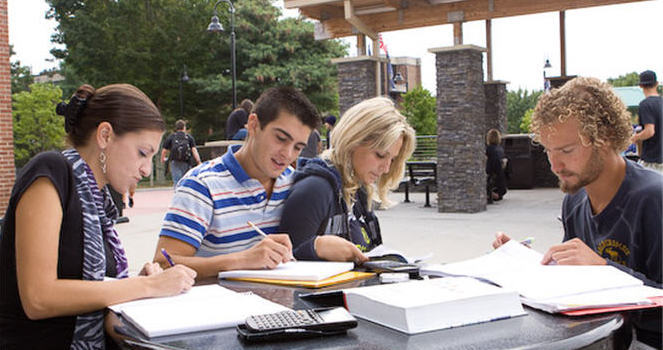 Students studying on campus.