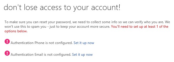 Office365 Password Reset Screenshot