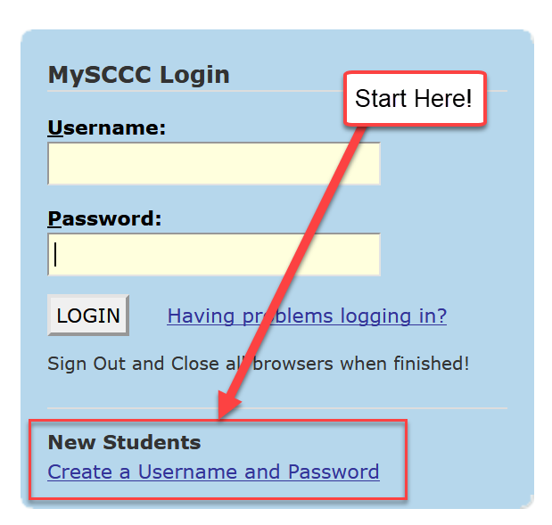 MySCCC Login Screen