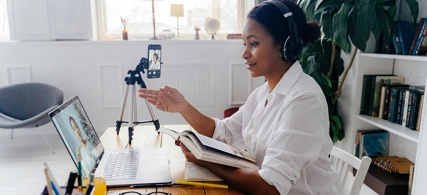 Woman teaching online