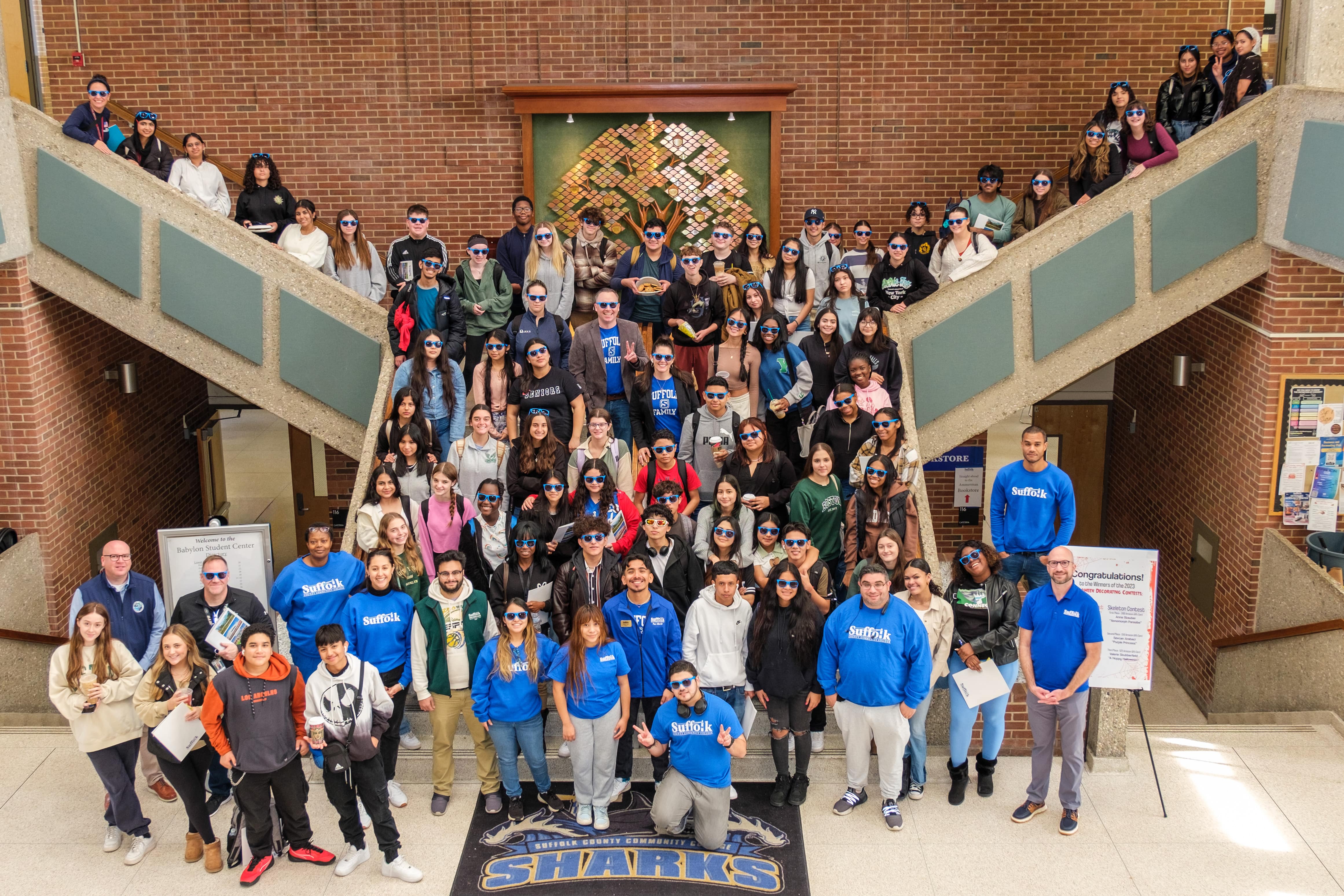 Students standing on steps in Babylon Student Center