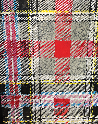 Tartan, by Annemarie Waugh, 2025, 48 x 72 inches, house paint and pencil on canvas. For hi-res image, please visit https://photos.app.goo.gl/7unizXadBMUWjwZq7